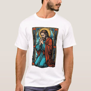 Retro Biddende Religieuze Figuur Vector T-shirt De