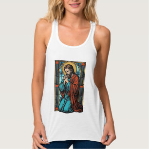 Retro Biddende Religieuze Figuur Vector T-shirt De