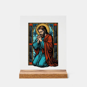 Retro Biddende Religieuze Figuur Vector T-shirt De Acryl Bord