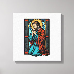 Retro Biddende Religieuze Figuur Vector T-shirt De Canvas Afdruk