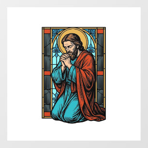 Retro Biddende Religieuze Figuur Vector T-shirt De Raamsticker