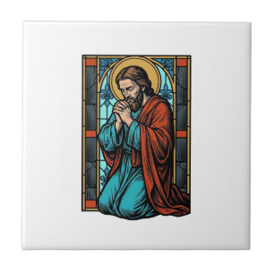 Retro Biddende Religieuze Figuur Vector T-shirt De Tegeltje