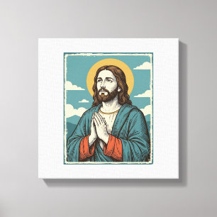 Retro Biddende Verlosser Religieus Shirt Ontwerp_1 Canvas Afdruk