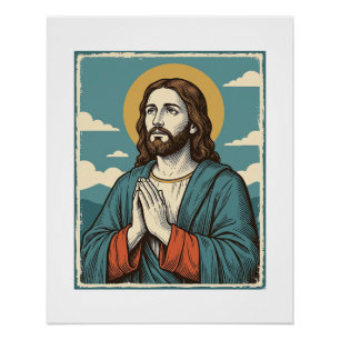 Retro Biddende Verlosser Religieus Shirt Ontwerp_1 Perfect Poster