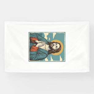 Retro Biddende Verlosser Religieus Shirt Ontwerp_1 Spandoek