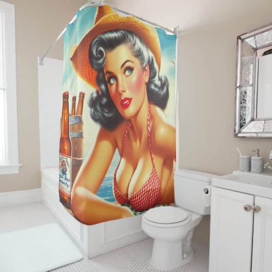 Retro Bier Land Meisje Douchegordijn (In situ)