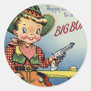 Retro Big Boy Cowboy Birthday Fun Stickers