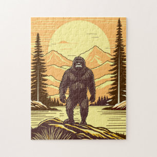 Retro Bigfoot Sasquatchgebergte Legpuzzel