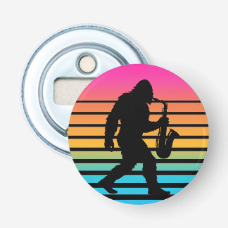 Retro Bigfoot Saxofoon Zonsondergang Button Flesopener