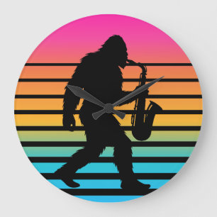 Retro Bigfoot Saxofoon Zonsondergang Grote Klok