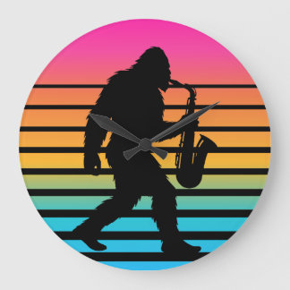 Retro Bigfoot Saxofoon Zonsondergang Grote Klok