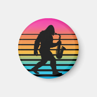 Retro Bigfoot Saxofoon Zonsondergang Magneet