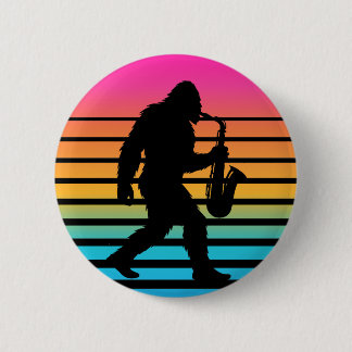Retro Bigfoot Saxofoon Zonsondergang Ronde Button 5,7 Cm