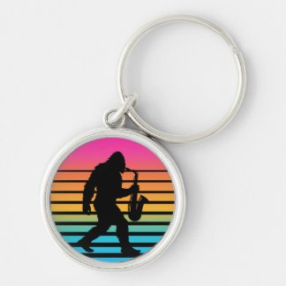 Retro Bigfoot Saxofoon Zonsondergang Sleutelhanger