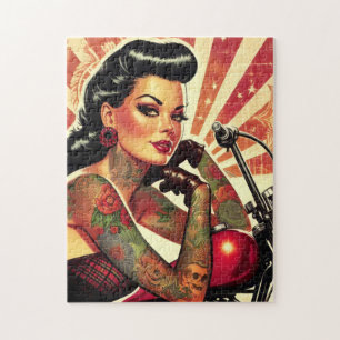 Retro Biker Pin-up Legpuzzel