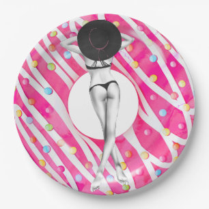 Retro Bikini Girl Birthday Pool Papieren Bordje