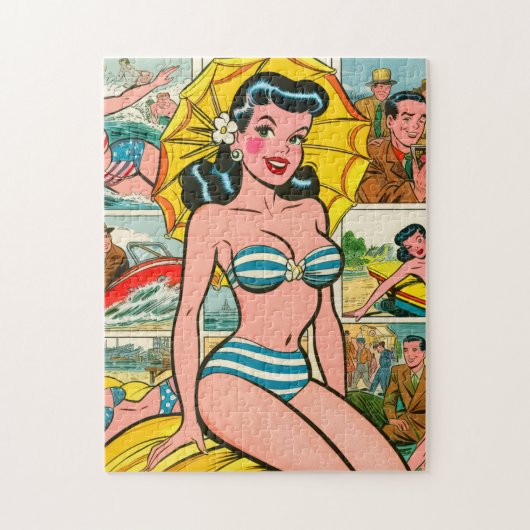 Retro Bikini Meisje Zomer Strips Legpuzzel (Verticaal)