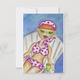 Retro Bikini Zomer Zwembad BBQ Feestuitnodigingen Kaart