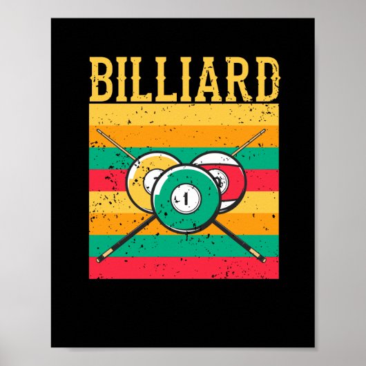 Retro Billiards Tabel 8-Ball  Pool Snooker Poster (Voorkant)