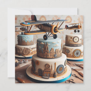 RETRO BIPLANE THEMA VERJAARDAGSTAART KAART