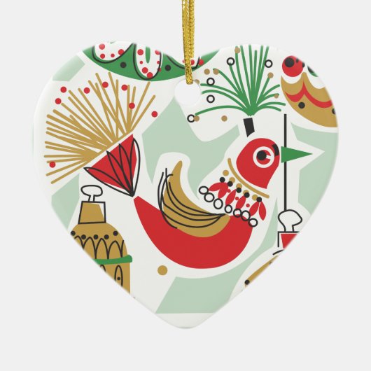 Retro Bird Kerstversiering Keramisch Ornament (Voorkant)