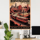 Retro Birmingham, Alabama Reisposter Poster (Thuiskantoor)