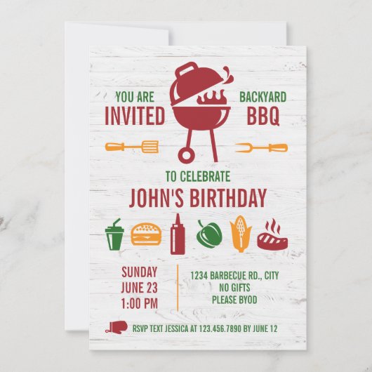 Retro Birthday BBQ Uitnodiging (Voorkant)