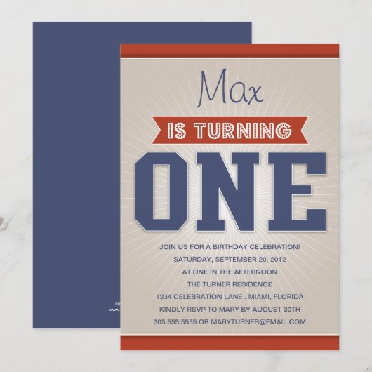 RETRO BIRTHDAY | EERSTE BIRTHDAY-INVITATIE KAART (Voorkant / Achterkant)