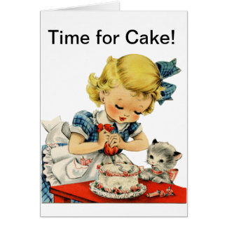 Retro Birthday Girl Cake Cat Artwork