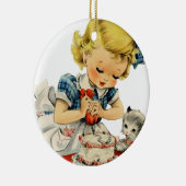 Retro Birthday Girl Cake Cat Artwork Keramisch Ornament (Rechts)