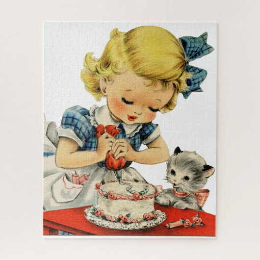 Retro Birthday Girl Cake Cat Artwork Legpuzzel (Verticaal)