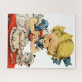 Retro Birthday Girl Cake Cat Artwork Legpuzzel (Horizontaal)