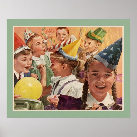 Retro Birthday Party -  kinderdagverblijven Poster (Voorkant)