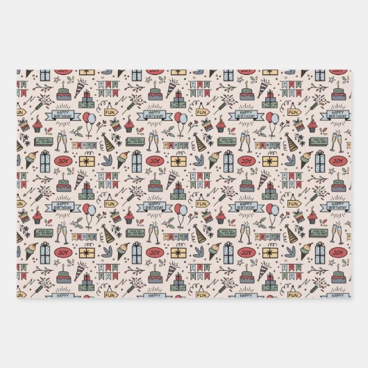 Retro Birthday Pattern Inpakpapier Vel (Voorkant 2)