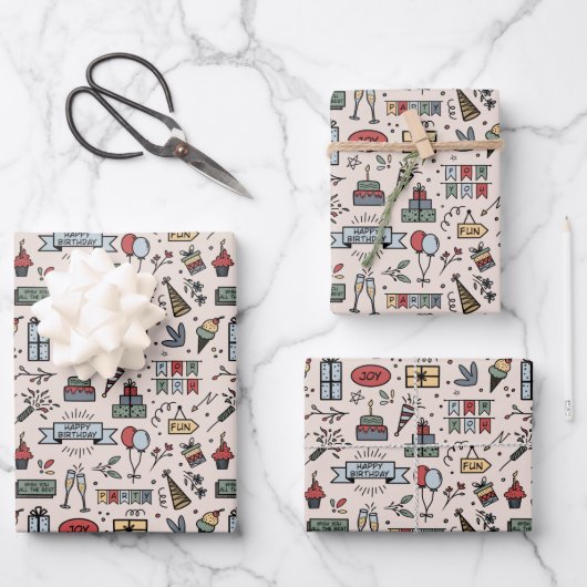 Retro Birthday Pattern Inpakpapier Vel (Voorkant)