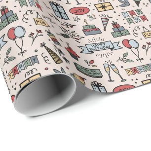 Retro Birthday Pattern Wrapping Paper Cadeaupapier