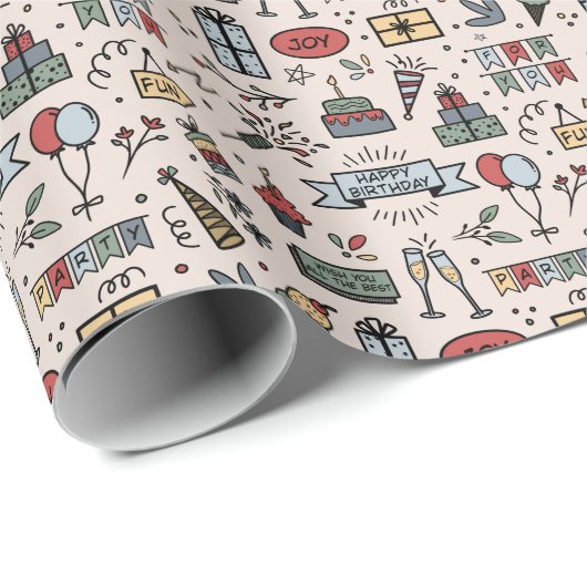 Retro Birthday Pattern Wrapping Paper Cadeaupapier (Rol Hoek)