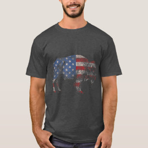  Retro Bison American Flag Buffalo Simple T-shirt