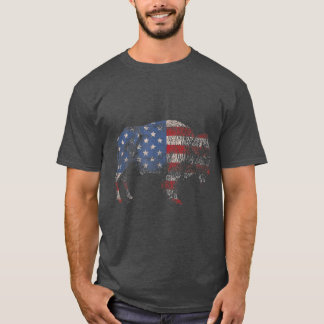  Retro Bison American Flag Buffalo Simple T-shirt