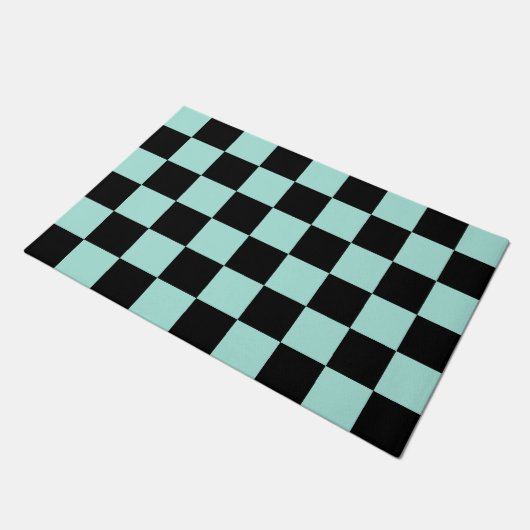 Retro Black Blue Checkerboard Pattern Deurmat (Schuin)
