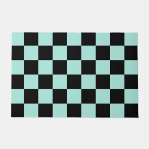 Retro Black Blue Checkerboard Pattern Deurmat