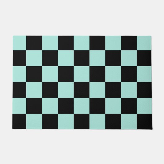 Retro Black Blue Checkerboard Pattern Deurmat (Voorkant)