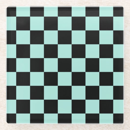 Retro Black Blue Checkerboard Pattern Glazen Onderzetter (Voorkant)