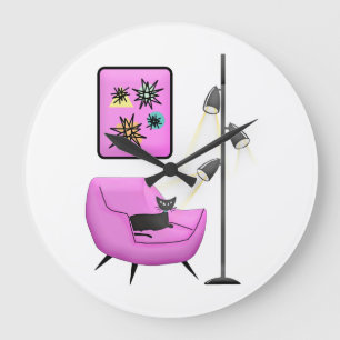 RETRO BLACK CAT CLOCK GROTE KLOK