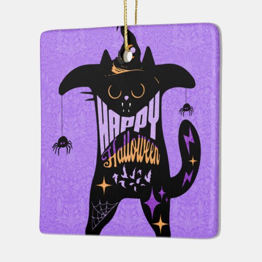 Retro Black Cat Funny Halloween Keramisch Ornament (Links)