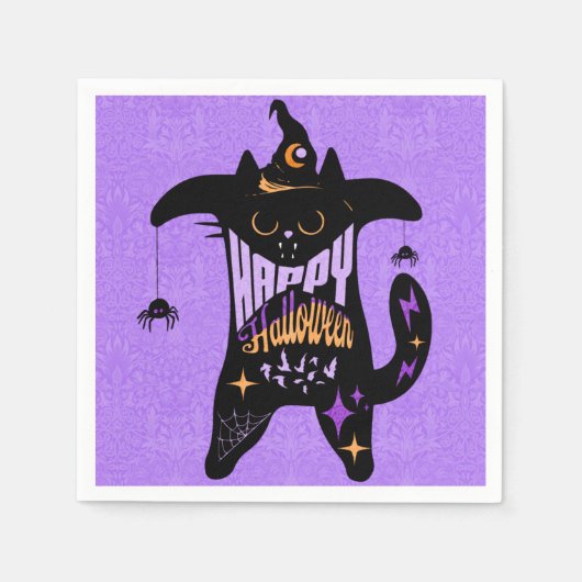 Retro Black Cat Funny Halloween Servet (Voorkant)