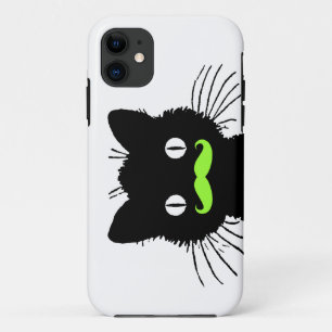 RETRO BLACK CAT FUNNY LIME GREEN MUSTACHE iPhone 11 HOESJE