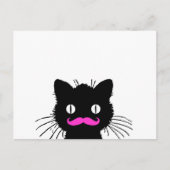 RETRO BLACK CAT FUNNY PINK MUSTACHE BRIEFKAART (Voorkant)