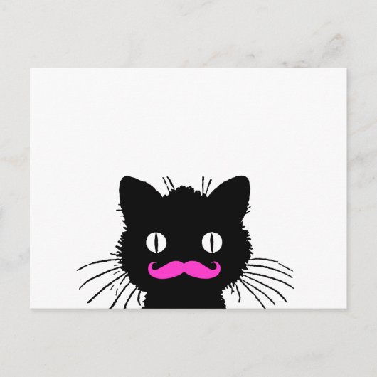 RETRO BLACK CAT FUNNY PINK MUSTACHE BRIEFKAART (Voorkant)