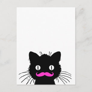RETRO BLACK CAT FUNNY PINK MUSTACHE BRIEFKAART